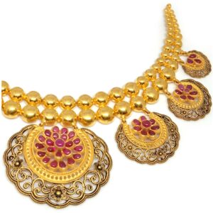 22KT Bridal Gold Antique Necklace Set - LJ-1