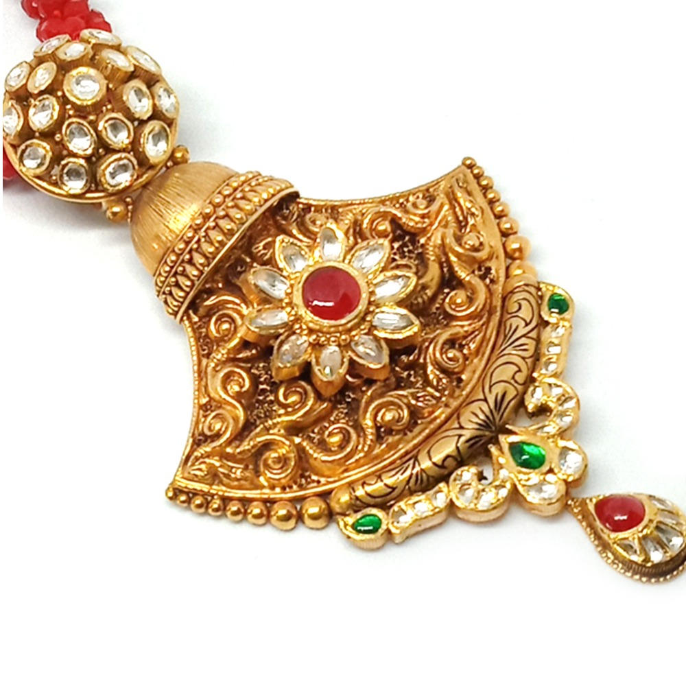 22KT Gold Bridal Antique Pendant Set LJ-11 - Image 2