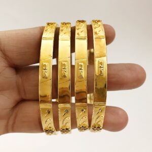 18 Kt Yellow Gold Traditional Handmade Slip-On Bracelet Bangles 40 Gm