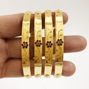 18 Kt Yellow Gold Traditional Handmade Slip-On Bracelet Bangles 40 Gm