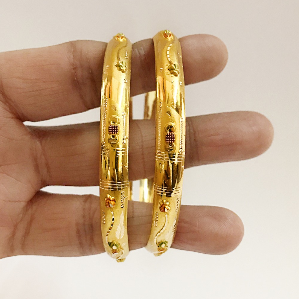 18 Kt Yellow Gold Traditional Handmade Slip-On Bracelet Bangles 20 Gm - Image 2
