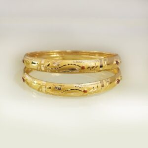 18 Kt Yellow Gold Traditional Handmade Slip-On Bracelet Bangles 20 Gm