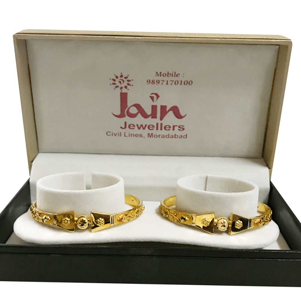 18 Kt Yellow Gold Traditional Handmade Slip-On Bracelet Bangles 18 Gm - Image 3