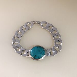 18 Kt Real Solid White Gold Natural Turquoise Stone Men'S Bracelet