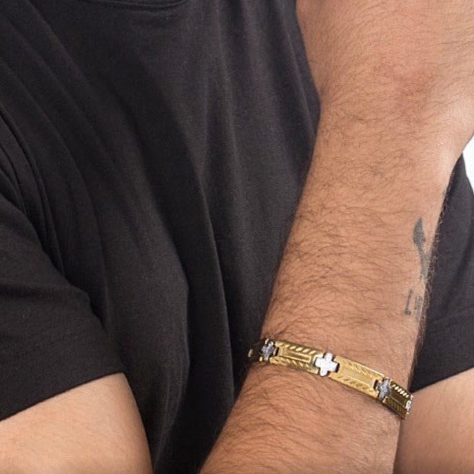 18 Kt Real Solid White & Yellow Gold Link Men'S Bracelet 40 Grams - Image 3