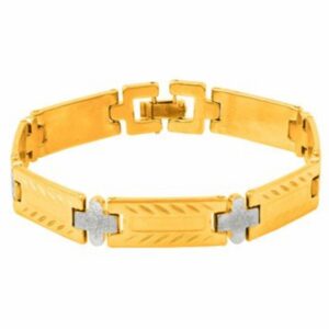 18 Kt Real Solid White & Yellow Gold Link Men'S Bracelet 40 Grams