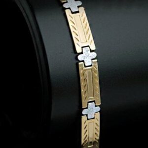 18 Kt Real Solid White & Yellow Gold Link Men'S Bracelet 40 Grams