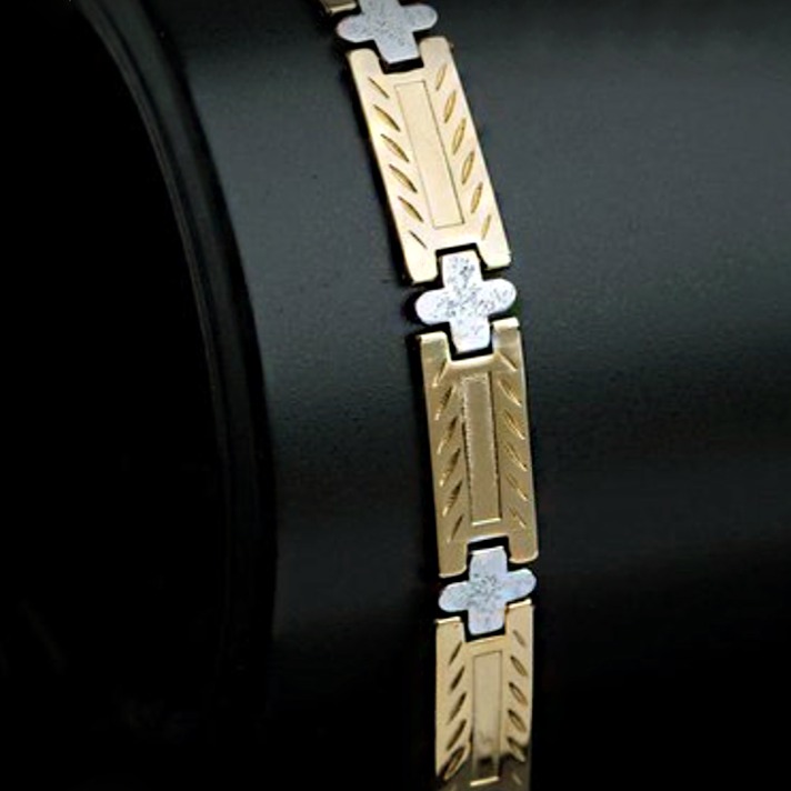 18 Kt Real Solid White & Yellow Gold Link Men'S Bracelet 40 Grams
