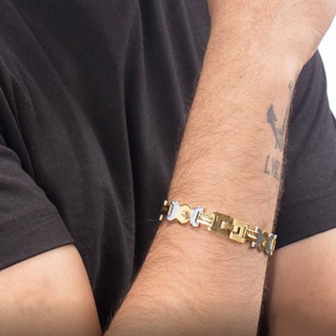 18 Kt Real Solid White & Yellow Gold Link Men'S Bracelet 40 Grams - Image 3
