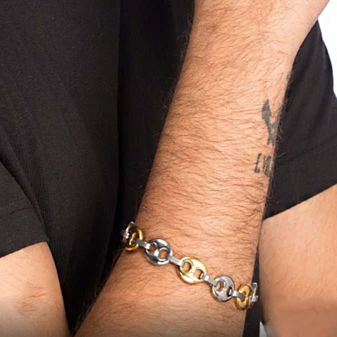 18 Kt Real Solid White & Yellow Gold Link Men'S Bracelet 58 Grams - Image 3