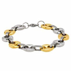 18 Kt Real Solid White & Yellow Gold Link Men'S Bracelet 58 Grams
