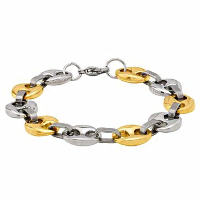 18 Kt Real Solid White & Yellow Gold Link Men'S Bracelet 58 Grams - Image 2