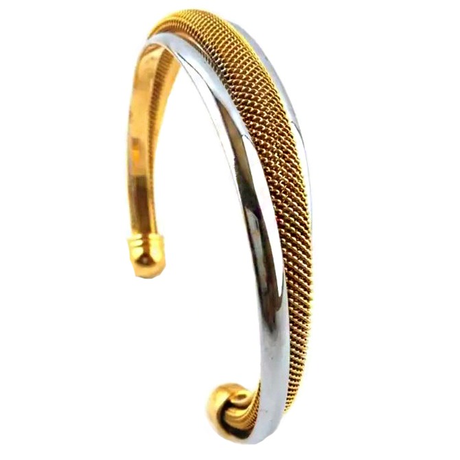 18 Kt Yellow & White Gold Unisex 2 Tone Cuff Bracelet Bangle 50 Grams - Image 3