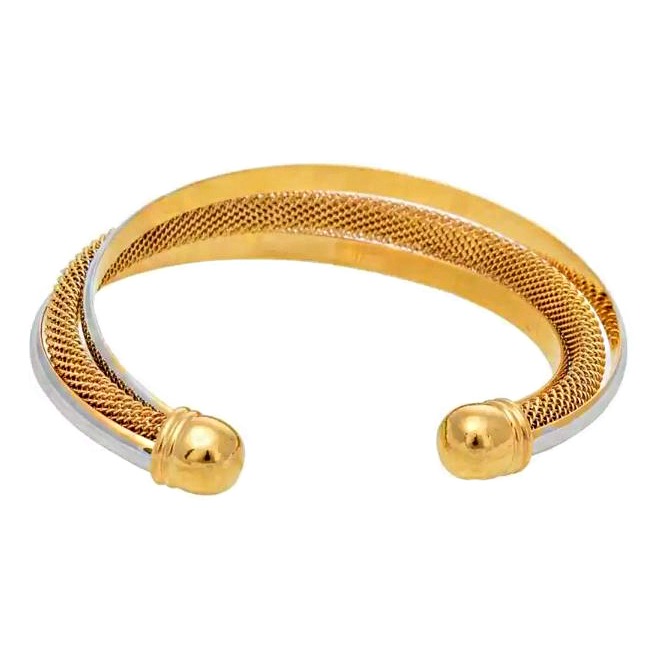 18 Kt Yellow & White Gold Unisex 2 Tone Cuff Bracelet Bangle 50 Grams - Image 2