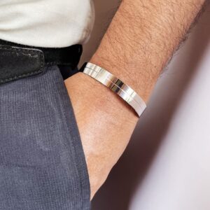 18 Kt Hallmark Stamped White Gold Statement Men's Cuff Bracelet 20 Gm
