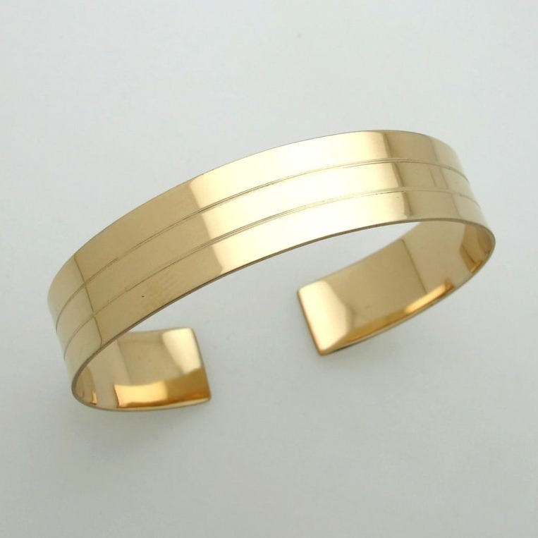 18 Kt Hallmark Stamped Yellow Gold Line Men's Cuff Bracelet 25 Grams - Image 3