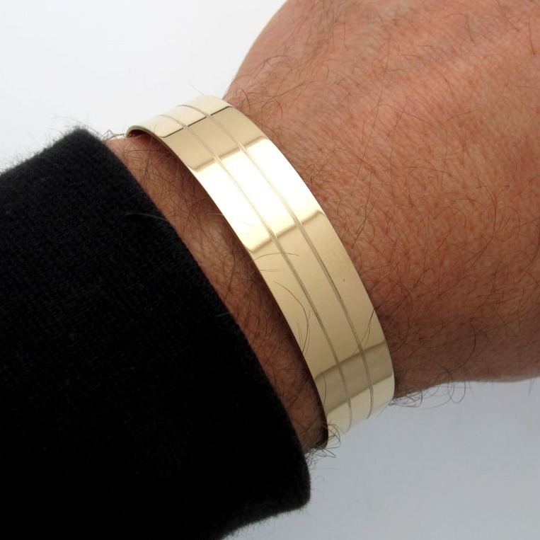 18 Kt Hallmark Stamped Yellow Gold Line Men's Cuff Bracelet 25 Grams - Image 2