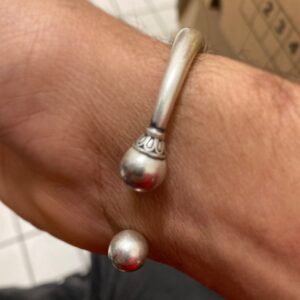 18 Kt Stamped White Gold Buddhist Ohm Mantra Men's Cuff Bracelet 25g