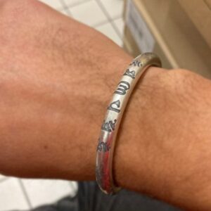 18 Kt Stamped White Gold Buddhist Ohm Mantra Men's Cuff Bracelet 25g