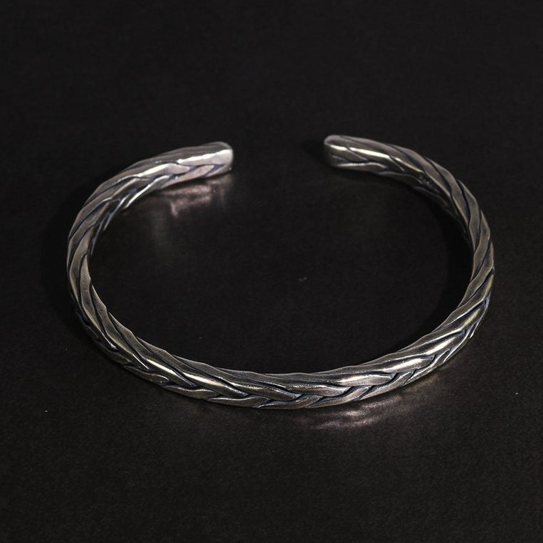 18 kt hallmark stamped white gold braided men's cuff bracelet 45 gms - Image 5
