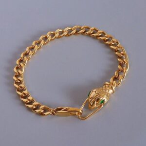 18Kt Yellow Gold Serpent Snake Head Curb Cuban Chain Bracelet 5 MM