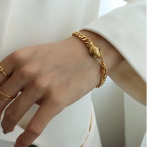 18Kt Yellow Gold Serpent Snake Head Curb Cuban Chain Bracelet 5 MM