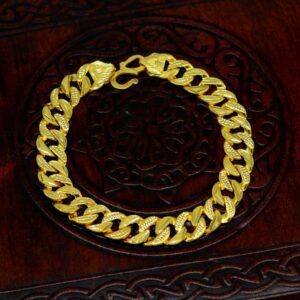 22 Kt Yellow Gold Link Chain Handmade Men's Bracelet 25 Gms