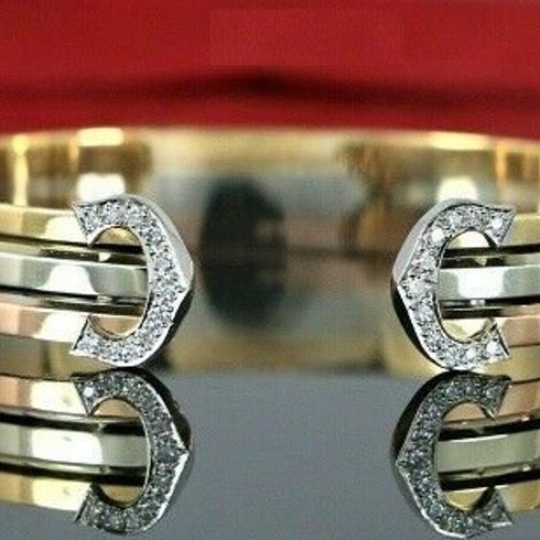 22 kt tri color gold cubic zirconia cuff men's bracelet 40 gms - Image 5