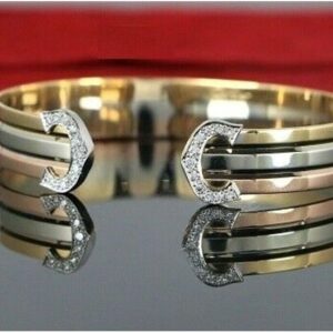 22 kt tri color gold cubic zirconia cuff men's bracelet 40 gms