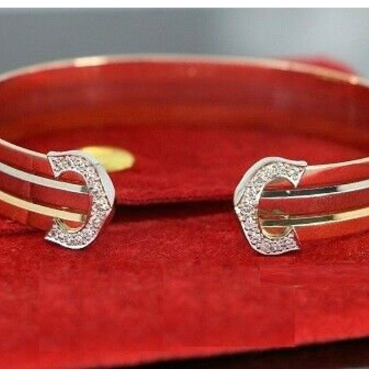 22 kt tri color gold cubic zirconia cuff men's bracelet 40 gms - Image 3