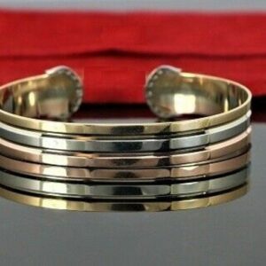 22 kt tri color gold cubic zirconia cuff men's bracelet 40 gms