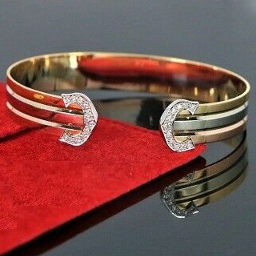 22 kt tri color gold cubic zirconia cuff men's bracelet 40 gms
