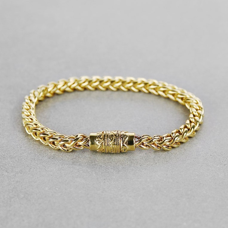 22 Kt Yellow Gold Franco Chain Handmade Men's Bracelet 25 Gms
