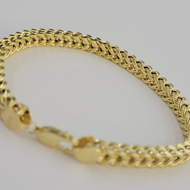 18 Kt Yellow Gold Franco Chain Handmade Men's Bracelet 20 Gms - Image 4