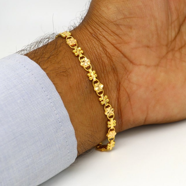 18 Kt Yellow Gold Stylish Chain Handmade Men's Bracelet 15 Gm - Image 2