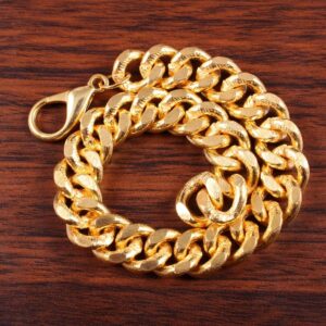 18 Kt Yellow Gold Curb Cuban Handmade Men's Bracelet 25 Gms