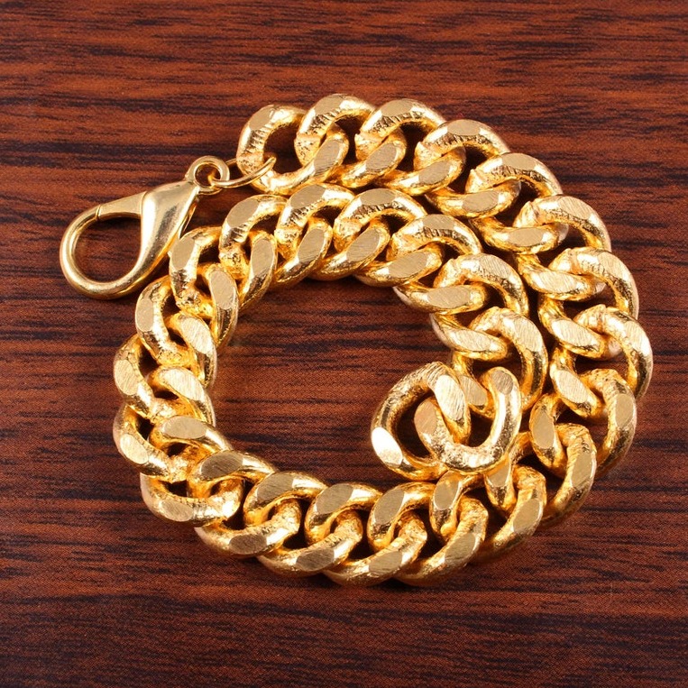 18 Kt Yellow Gold Curb Cuban Handmade Men's Bracelet 25 Gms - Image 2