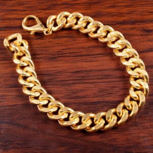 18 Kt Yellow Gold Curb Cuban Handmade Men's Bracelet 25 Gms