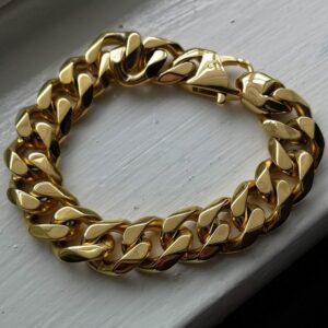 18 Kt Yellow Gold Curb Cuban Handmade Men's Bracelet 40 Gms
