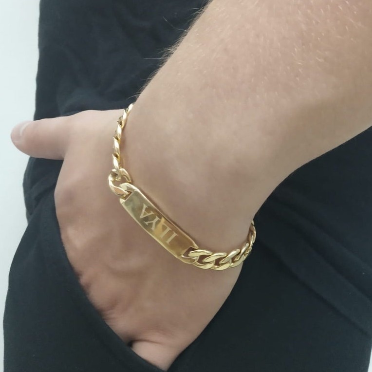 18 Kt Yellow Gold Personalized Handmade Men's Bracelet 15 Gms