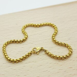 18 Kt Yellow Gold Box Link Chain Handmade Men's Bracelet 12 Gms