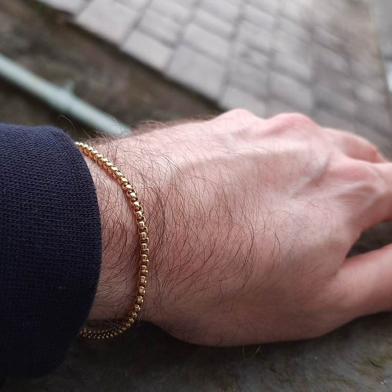 18 Kt Yellow Gold Box Link Chain Handmade Men's Bracelet 12 Gms