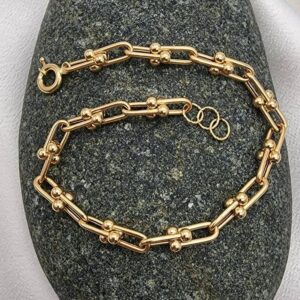 18 Kt Yellow Gold U-Shaped Link Handmade Men's Bracelet 15 Gms