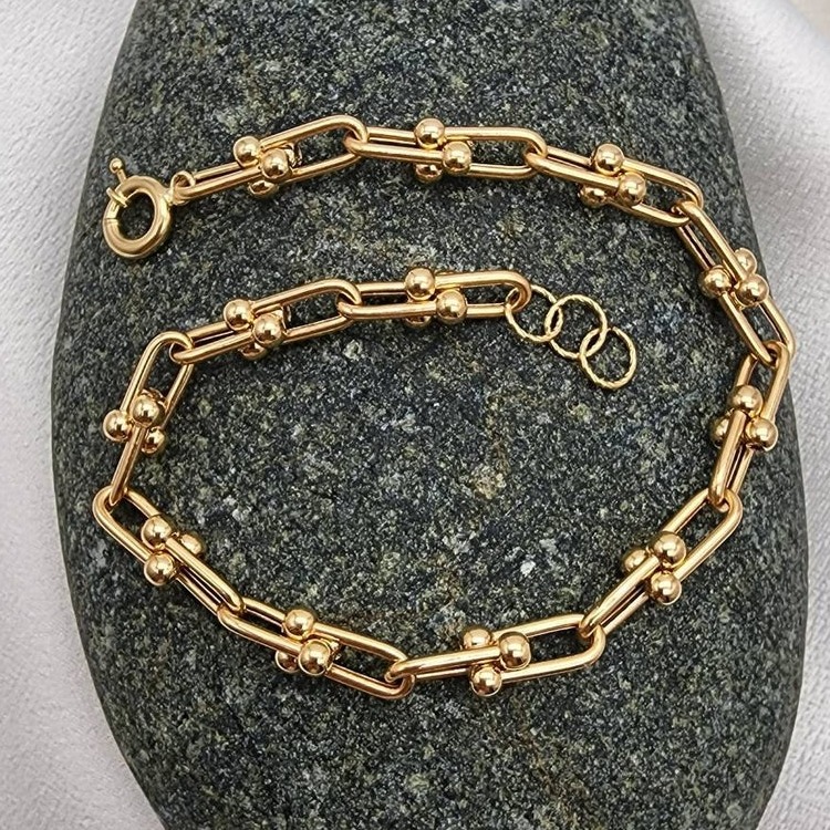 18 Kt Yellow Gold U-Shaped Link Handmade Men's Bracelet 15 Gms - Image 5