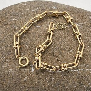 18 Kt Yellow Gold U-Shaped Link Handmade Men's Bracelet 15 Gms