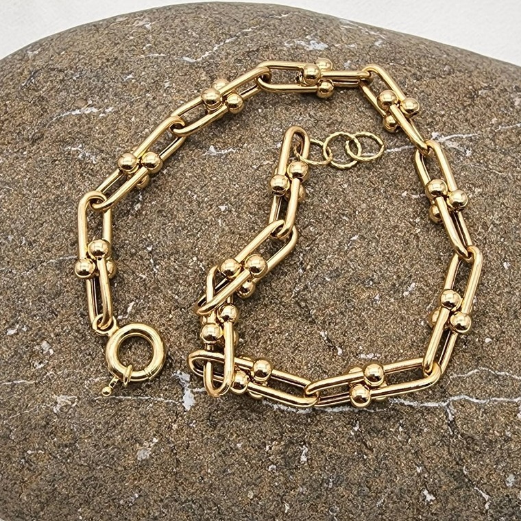 18 Kt Yellow Gold U-Shaped Link Handmade Men's Bracelet 15 Gms - Image 4