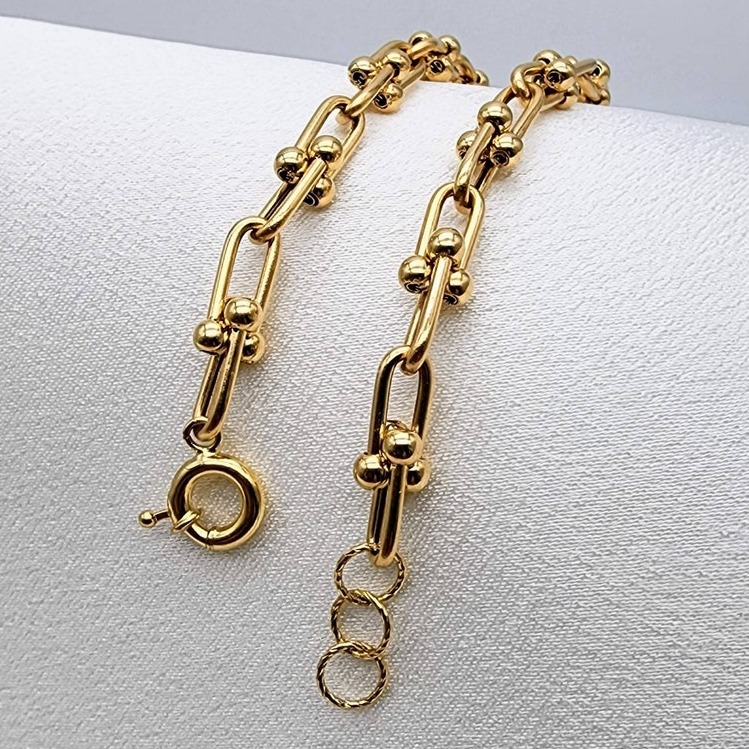 18 Kt Yellow Gold U-Shaped Link Handmade Men's Bracelet 15 Gms - Image 3