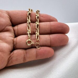 18 Kt Yellow Gold U-Shaped Link Handmade Men's Bracelet 15 Gms