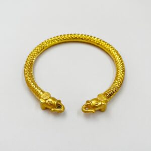 18 Kt Yellow Gold Chunky Elephant Cuff Handmade Men's Bracelet