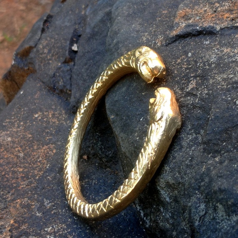 18 Kt Yellow Gold African Animal Cuff Handmade Men's Bracelet - Image 4
